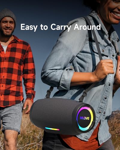 MLOVE E90 Altavoz Portátil Bluetooth Inalámbrico Impermeable RGB LED Luz True Wireless Stereo, Bluetooth 5.4, Micro-SD, Memoria USB, Jack 3,5mm, Carga Type C, Negro