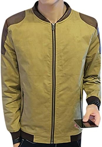 Goocyber Mens Bomber Jackets Patchwork Casual Leisure Jacket Coat Khaki 2XL