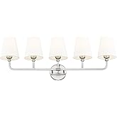 METWET Bathroom Light Fixtures, 5 Light Brushed Nickel Vanity Lights with Flared White Fabric Shade, 35 Inch Wall Sconce, Mod