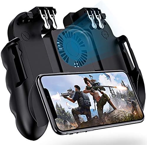 4 Triggers Mobile Game Controller with Cooling Fan Compatiple for PUBG/COD Mobile/Fotnite [6 Finger Operation] L1R1 L2R2 Grip Gamepad Joystick mobile controller for iOS android Phone