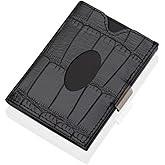 LIULIHUA LLH Leather Trifold Wallet - RFID Blocking with Stainless Steel Locking Clip Wallet, Minimalist Front Pocket RFID Blocking Credit Card Holder (Yellow) (Black-C)