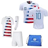 USA Soccer Team Christian Pulisic Carli Lloyd Alex Morgan Replica Kid Jersey Kit : Shirt, Short, Socks, Soccer Bag