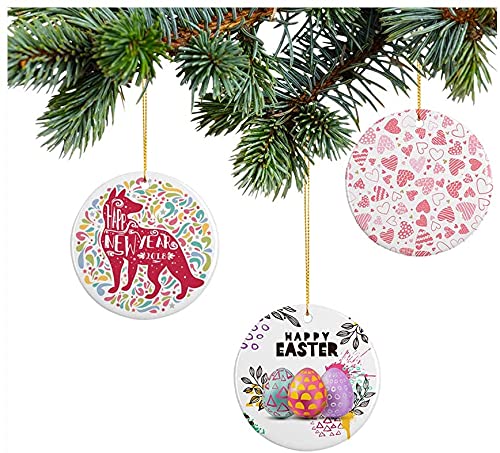 TOFOCO COM 2021 Christmas Ceramic Ornaments Sublimation DIY Personalized Round Blank Ornament with UV Printing for Home Decor Christmas Tree Ornament Wedding Hanging Accessories 10PCS