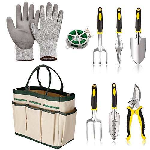 Benlet 9Pcs Garden Tools Set - Including Trowel, Transplanter, Cultivator, Pruner, Weeder, Weeding Fork, Tote, Gloves[US Stock] (9Pcs White) - Thumbnail 7