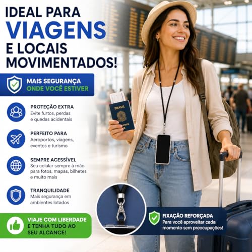 Cordão Corda Alça De Pescoço Para Celular Ajustável Universal Salva Celular Nylon Resistente Mosquetão Premium Transversal Tiracolo Crossbody Compatível Com Capinha Smartphone Chaveiro