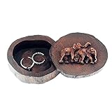 Wooden Ring Box - DesignSter Elephant Round Handmade Antique Wedding Ring Case , Portable Small Indian Jewelry Organizer(S)