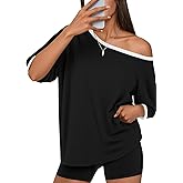 Dressmine Off The Shoulder Tops for Women Oversized Tshirts Short Sleeve Tops 2026 Trendy Summer Blouse Tunic