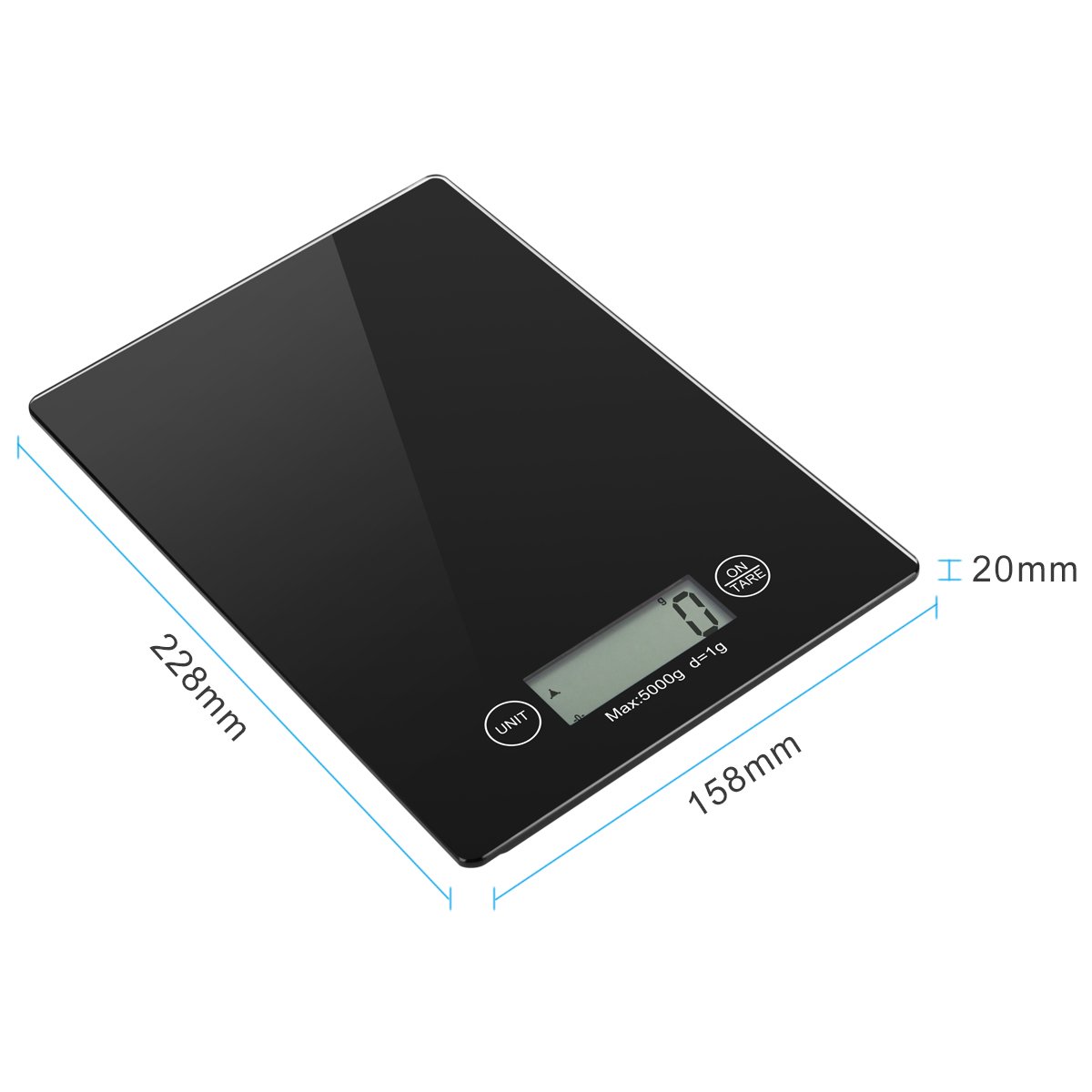 Vellepro Digital Kitchen Scale with 4 Units,Large LCD Display, Auto Off,Tare Function,Multifunction Food Scale with Water-Resistant Tempered Glass Surface,Touch Sensitive Button(Batteries Included)