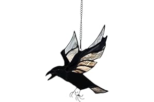 BOXCASA Raven Stained Glass Window Hangings,Crow Decorations for Halloween,Bird Suncatcher for Windows,Balconies,Yards,Walls