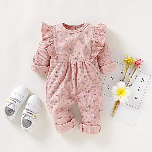 itkidboy Newborn Baby Girls Romper Jumpsuit Flower Long Sleeves Bodysuit + Floral Headband 2Pcs Outfit Set (BB-Pink, 3-6 Months)