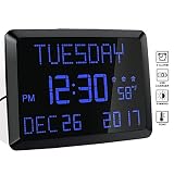 Day Clock, 11.5" Extra Large Display LED Digital Desk & Wall Calendar Alarm Day Clock with Date and Time, Battery Backup & 3 Alarms - Perfect for Elderly, Impaired Vision, Seniors, Dementia