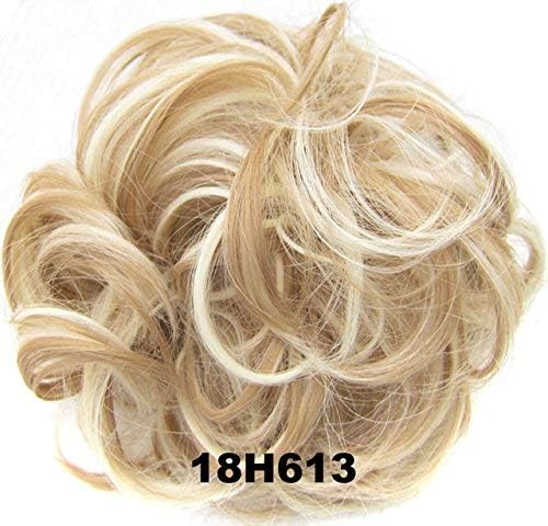 Messy Elastic Bun Scrunchies Hair Extensions Wavy Curly Hair Pieces Women Hair Donut Chignons Wig Accessories Updo Ponytail (18H613 Light Ash Blonde & Bleach Blonde)