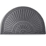 Mibao Half Round Door Mat, Non-Slip Welcome Entrance Way Rug, Durable Low-Profile Easy to Clean Front Outdoor Heavy Duty Doormat, 24" x 36", Grey