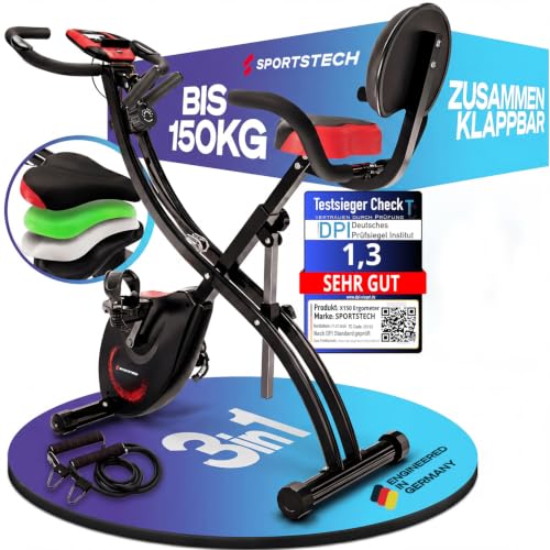 Sportstech Heimtrainer fahrrad Klappbar 3in1, [CurvedX] tiefer Einstieg, bis 150 KG, Ergometer, Hometrainer fahrrad, Ergometer Heimtrainer Senioren, Fitnessbike