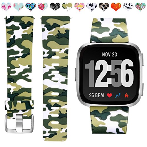 Maledan Compatible with Fitbit Versa Bands, Water Resistant Breathable Wristbands Compatible with Fitbit Versa Fitness Smart Watch, Military Camouflage, Small