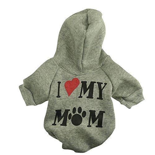 Pet Clothes,Dog Hoodie Clothes Pet Apparel Custumes Puppy Cotton Outfit Clothing for Small Dog,I Love My Mommy Printed,Grey Color,Large Size