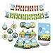 Wheels on the BUS Birthday Party Decorations. Includes Wheels on the Bus Party Hats, Wheels on the BUS Centerpieces, Happy Birthday Banner, Hanging Decorations & Wheels on the BUS Cupcake Toppers