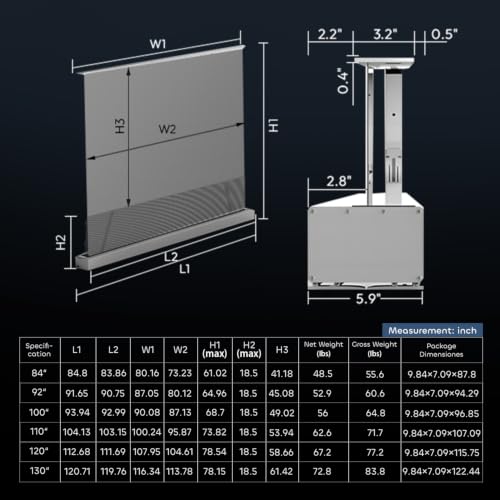 NothingProjector Motorized ALR Screen for Ultra Short Throw Projector, 95% Ambient Light Rejecting, 100 inch, Floor Rising, 4K/8K UHD, Active 3D, Anti Daylight, Electric Retractable Automatic NothPJ