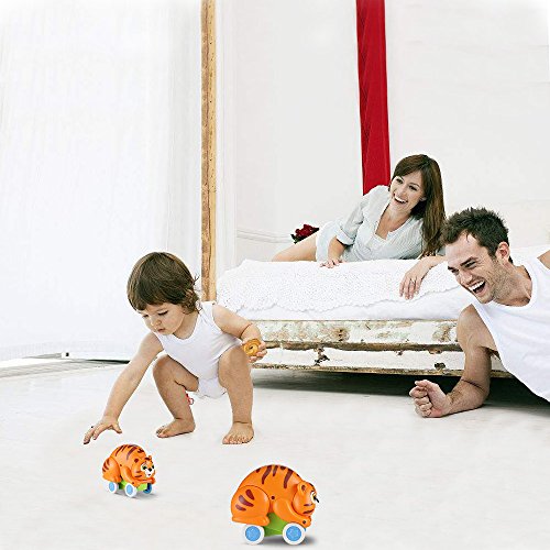oakome Pull Back Car Toys,Friction Powered Soft Animal Push and Go Vehicles Toys for 2 Years Old Boys Girls and Toddlers (Tiger)