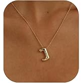 Ewrkbrㅤ Initial Necklaces for Women, 14k Gold Plated Bubble Letter Necklace Chunky Gold Necklace Dainty Charm Initial Necklaces for Women Trendy Custom Preppy Stocking Stuff Necklace Christmas Gifts