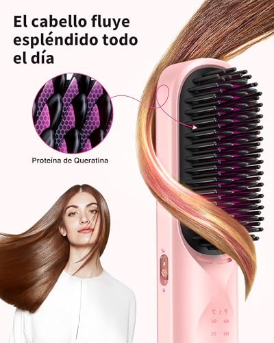 Bopcal Cordless Hair Straightener Brush 3 in 1, 10000mAh Professional Hair Straightener Without Cord, Fast Heating 30S, 6 Temperatures 120–230°C, Portable Straightening Brush for Travel, JDS1 18