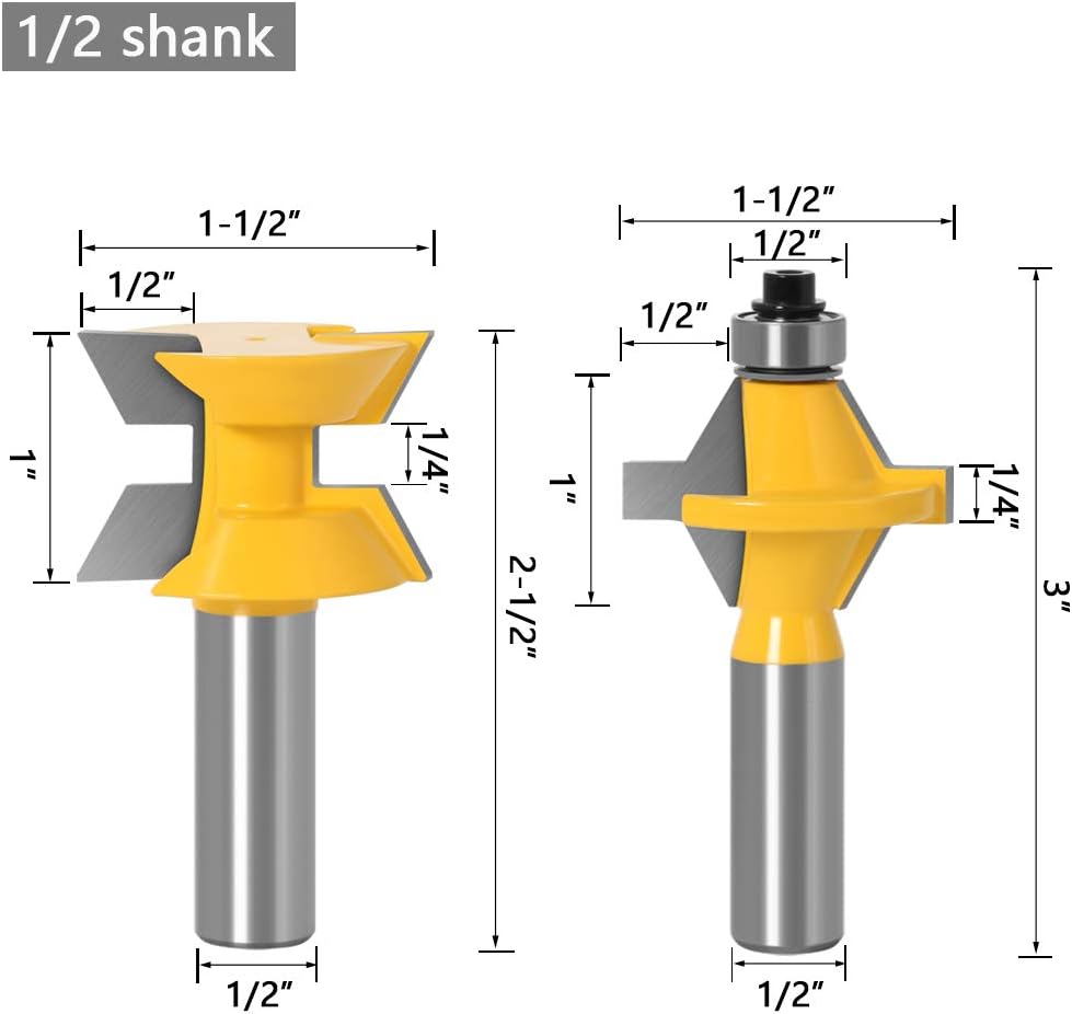 Mesee 120 Degree Matched Tongue and Groove Router Bit Set with Edge