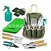 DRILLPRO 9 Piece Garden Tool Set, Gardening Steel Tools All-in-One Tool Bag, Durable Folding Stool, Stainless Steel Hand Tools Kit Bag&nbsp;