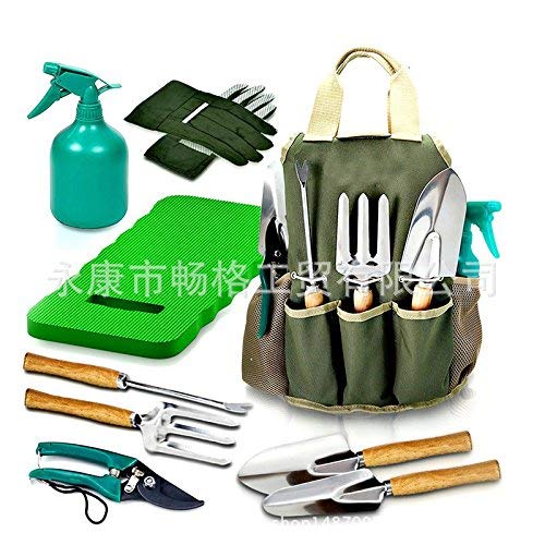 DRILLPRO 9 Piece Garden Tool Set, Gardening Steel Tools All-in-One Tool Bag, Durable Folding Stool, Stainless Steel Hand Tools Kit Bag&nbsp;