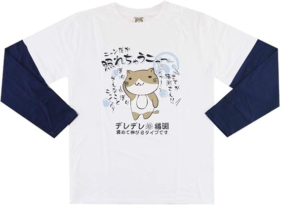 Amazon ねこぶちさん 長袖 プリント Tシャツ メンズ 重ね着風 フェイク 猫 グッズ Tシャツ カットソー 通販