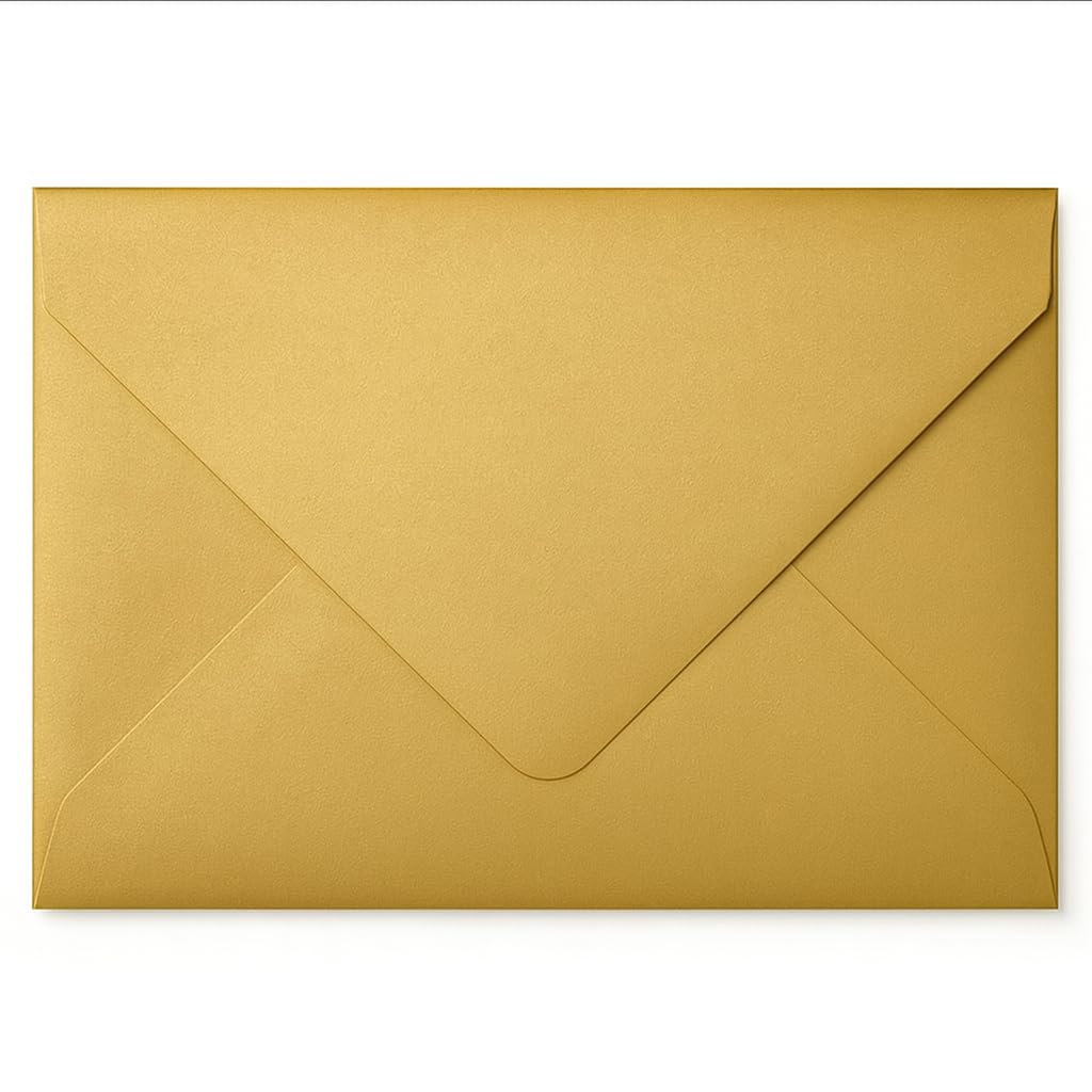 100 Pack C5 Gold Envelopes – Metallic Pearlescent – Premium Luxury - 162mm x 229mm - Gummed 100gsm – A5 Fit