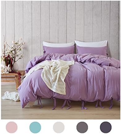 Moreover 3 Pieces Purple Duvet Cover Set Light Purple Bedding Bowknot Design Solid Color Bedding Set Soft Microfiber Bedding Queen One Bowtie Duvet Cover Two Bowknot Pillowcases (Queen, Light Purple)