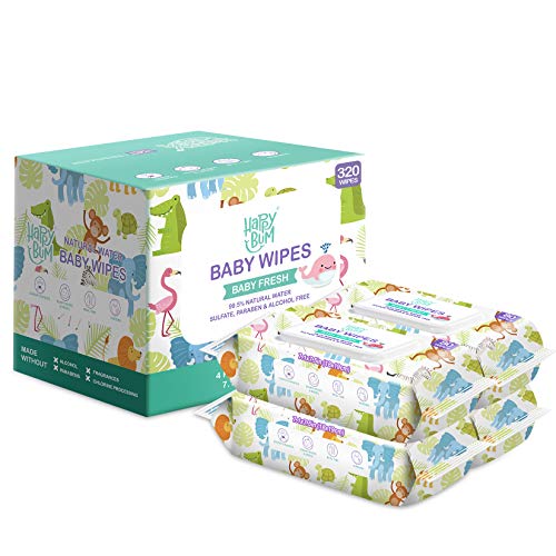 Baby Wipe HAPPY BUM Wet Wipes for Baby, Baby Water Wipes, 4 Packs, 320 Count Pricepulse