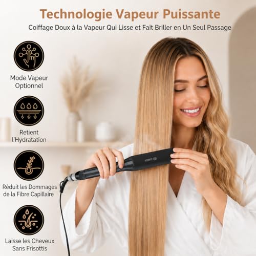 Golden Goods Pro Black Hair Straightener, Powerful Steam Straightener, Curling Iron 10 Temperature Settings up to 230ºC, All Hair Types Ceramic and Ionic, Hair Straightener