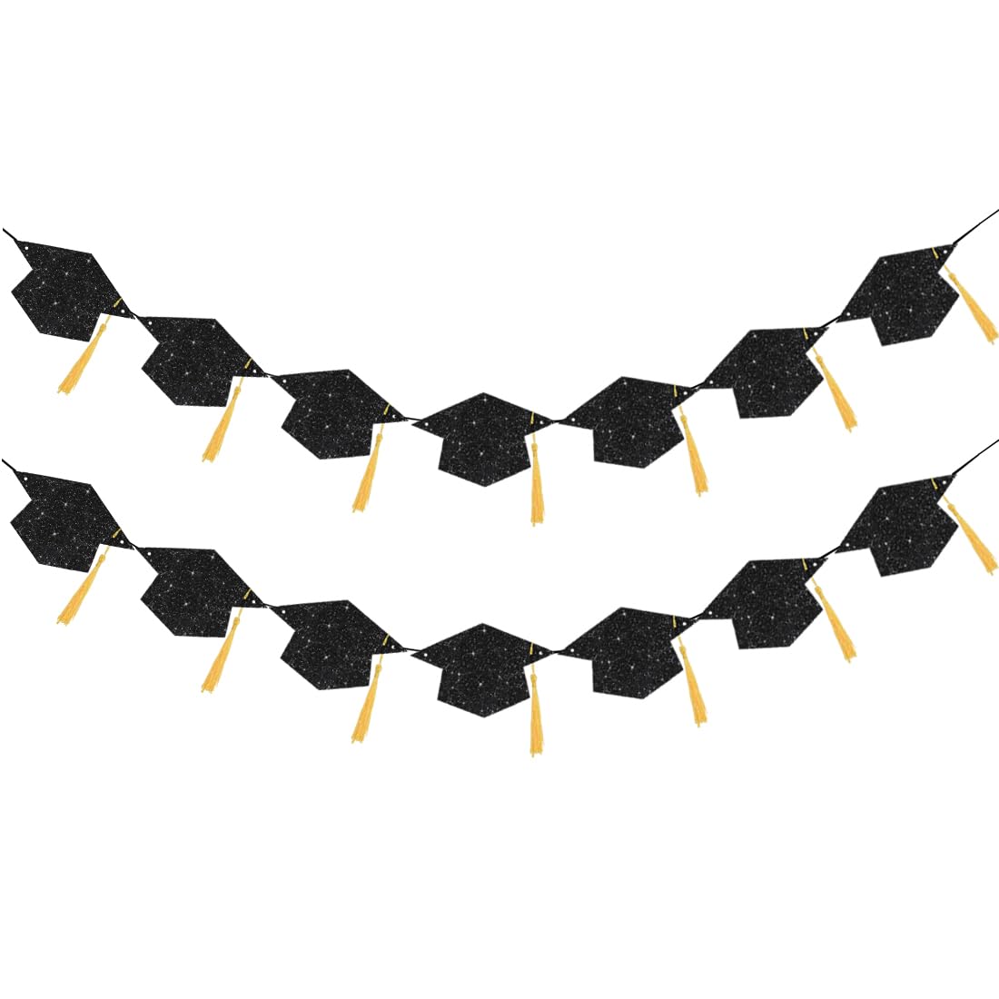 Graduation Decoration Banners 2025 Black Glitter Graduation Hats with Tassel Banners Garlands Class of 2025 Banners for College High School Graduate Party Decorations