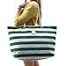 Large Waterproof Striped Tote Beach Bag - Top Zipper Closure - Waterproof Lining - Tote Shoulder Bag For Gym Beach Travel (Striped Green)