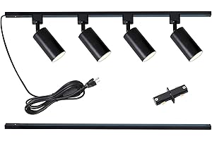 LRAEMXG Plug in Track Lighting with Power Cord, 4-Light GU10 Track Lighting Kit with 3.3FT H Type Track Lighting Rails, Modern Kitchen LED Track Lighting Fixtures Ceiling Spot Light, Black (No Bulbs)