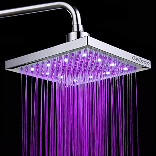 DELIPOP HN11 LED Shower Head Temperature 3 Color Changing 8 inch