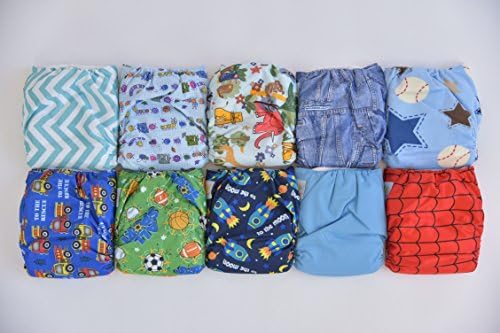 10 PACK POCKET CLOTH DIAPERS WITH 20 INSERTS (2 Inserts per diaper)-BOY PACK