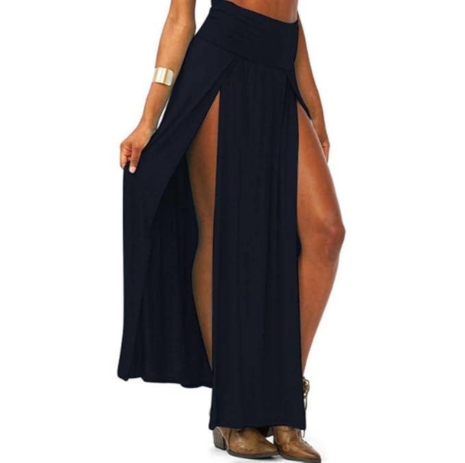 Swallowuk Damen Sexy Strand Party Maxirock Boho Hohe Taille Rock