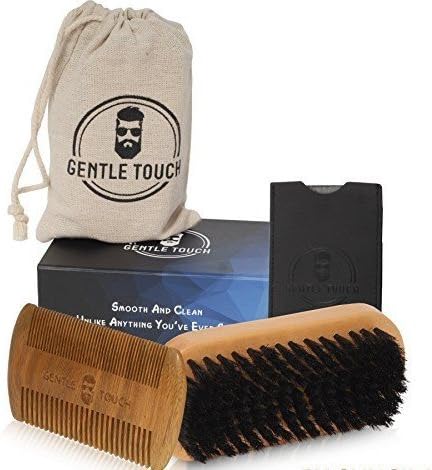 Beard Brush and Comb , PU Case &amp; Magnetic Box &amp; Cotton Bag, Gift Set For Men Kit, 100% Natural Boar Brush, All In One Facial Hair Grooming Kit By Gungila