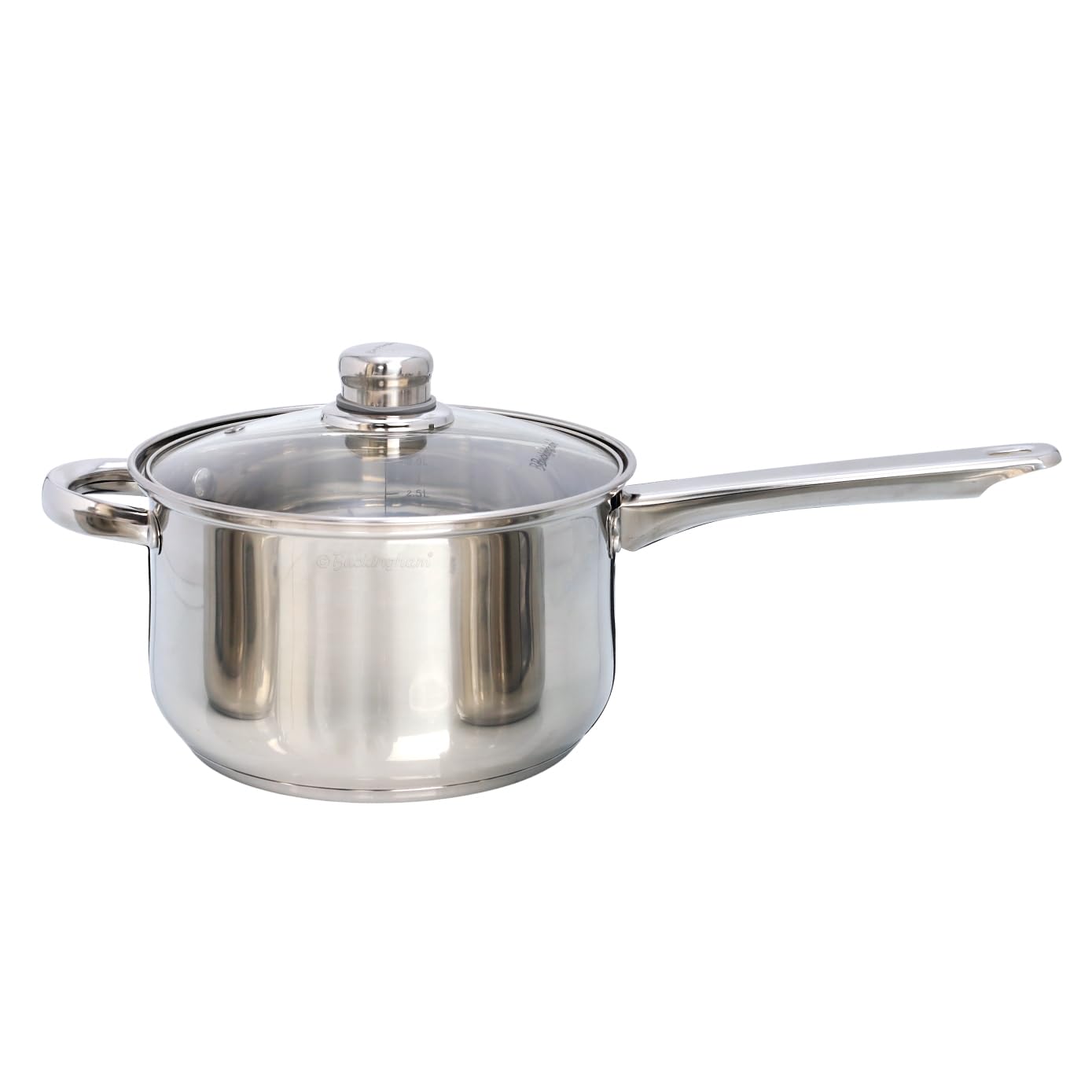 Buckingham Deep Saucepan with Tempered Glass Lid Premium Stainless Steel Cooking Pot Suitable All Heat Source Including Induction 20Cm 3.8 litres