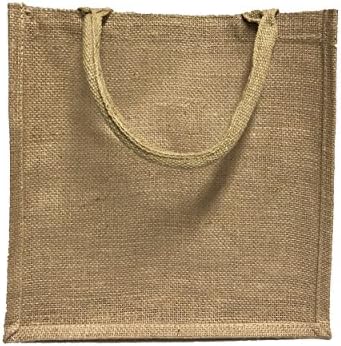 Reusable Natural Jute Burlap Tote Bag Laminated Interior w/Full Gusset - 3 Sizes (12, Medium)