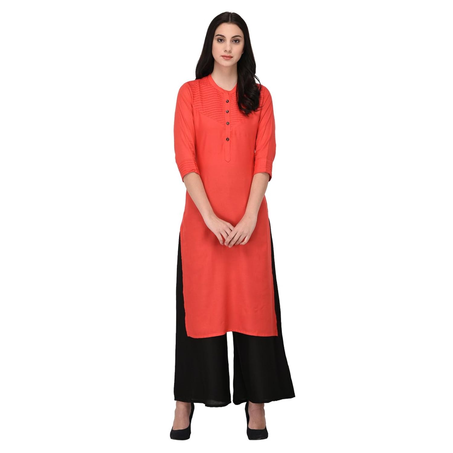 inaayo women's rayon 3/4 sleeve solid straight kurti with matching plazzo