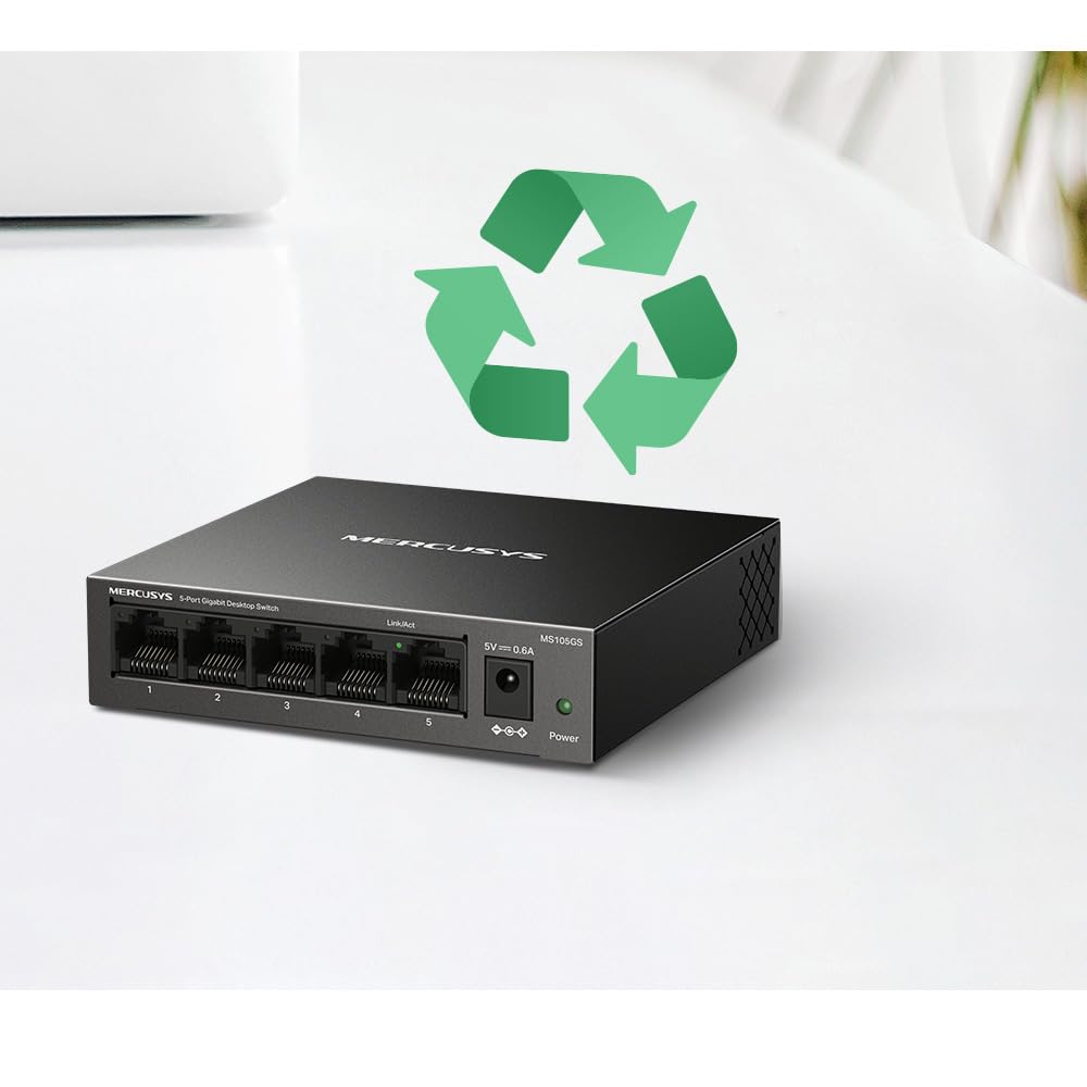 Mercusys MS105GS 5-Ports Gigabit Netzwerk Switch Unmanaged, Plug & Play, Metallgehäuse, Lüfterlos Desktop-Design, Energiesparend 4