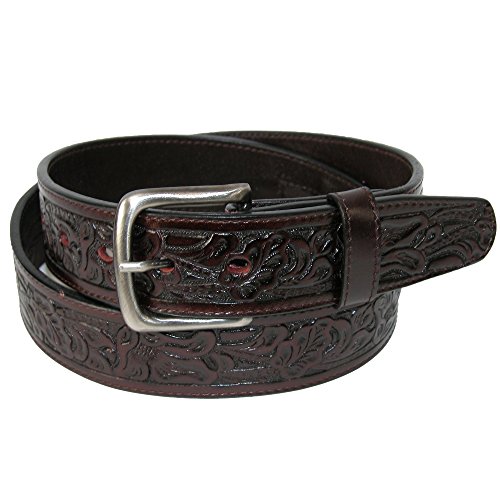CTM Embossed Leather Money Belt with Removable Buckle, 36, Brown