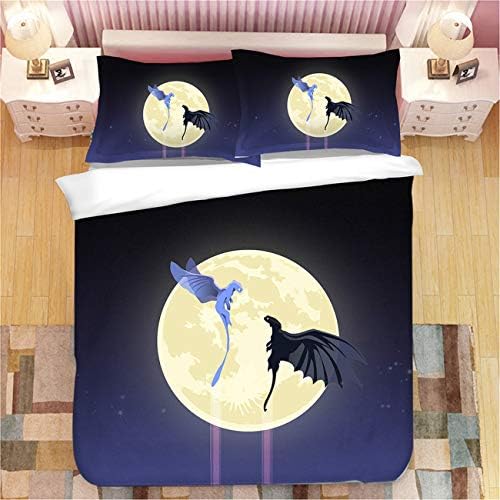 AMTAN 3D How to Train Your Dragon Duvet Cover Set Movie How to Train Your Dragon 3 Bedding Set 100% Microfiber Teen Bed Set 3pcs 1 Duvet Cover 2 Pillowcase King Queen/Full Twin Size
