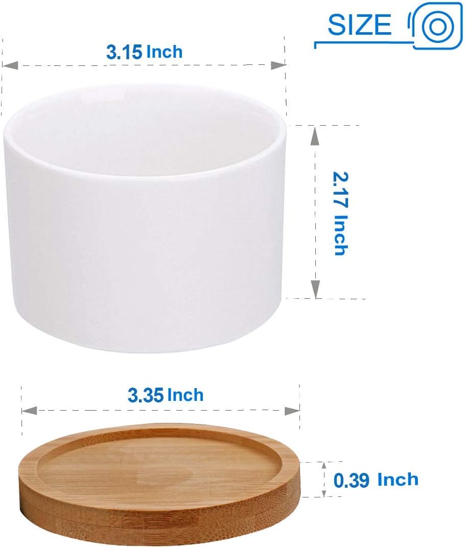 Succulent Pots, ZOUTOG White Mini 3.15 inch Ceramic Flower Planter Pot with Bamboo Tray, Pack of 6 - Plants Not Included: Kitchen & Dining