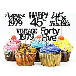 Gyufise 30 Pack Black Glitter 45th Birthday Cupcake