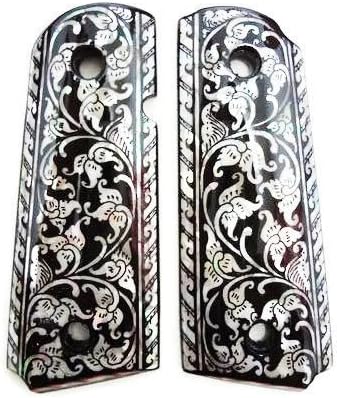 Mother of Pearl Inlay 1911 Compact Grips Colt Officers Kimber S&amp;w Pistol Flower