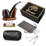 [Update Version]FeelGlad® Ebony Smoking Pipe with 10 Filter Element + Scraper + High Grade Pipe Pouches+10 pipe cleaners (style 1)